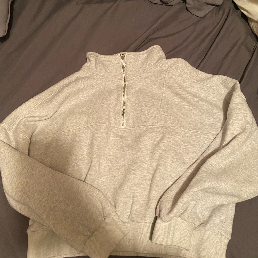 Abercrombie & Fitch Light Heather Gray Half-Zip Sweater